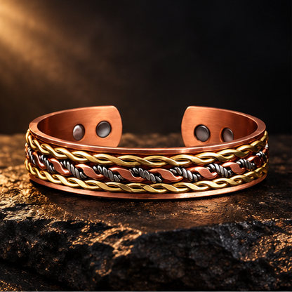 ATLAS | Pulsera Rígida de Cobre Trenzada con Imanes, Estilo Ancho