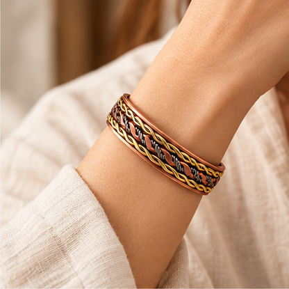 ATLAS | Pulsera Rígida de Cobre Trenzada con Imanes, Estilo Ancho