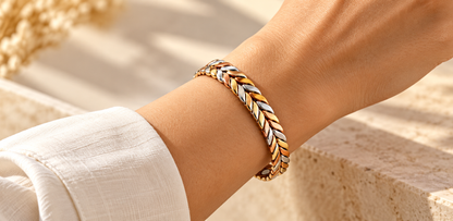 TRIANA| Pulsera Rígida de Cobre Trenzada Tricolor con Imanes