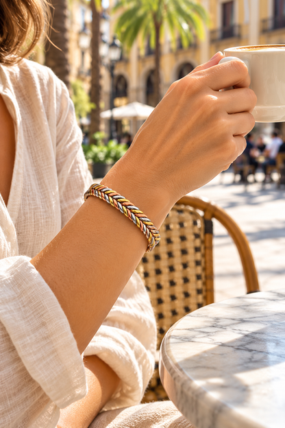 TRIANA| Pulsera Rígida de Cobre Trenzada Tricolor con Imanes